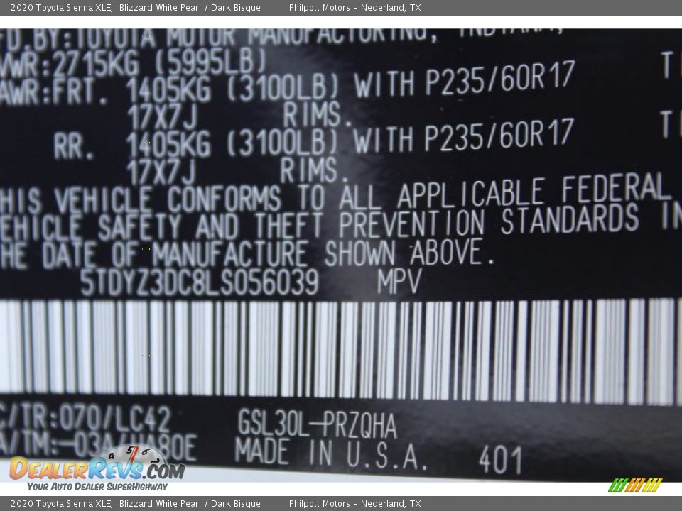 2020 Toyota Sienna XLE Blizzard White Pearl / Dark Bisque Photo #25