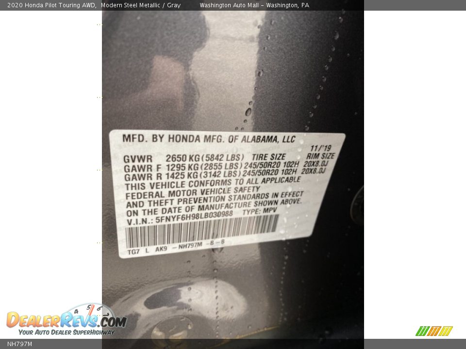 Honda Color Code NH797M Modern Steel Metallic