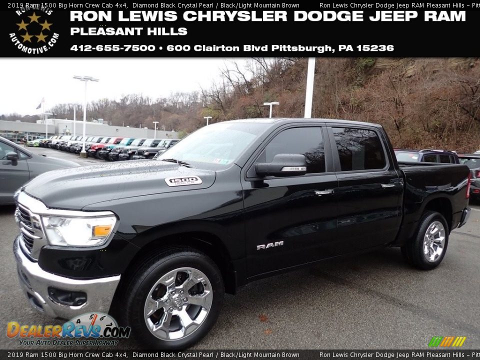 2019 Ram 1500 Big Horn Crew Cab 4x4 Diamond Black Crystal Pearl / Black/Light Mountain Brown Photo #1