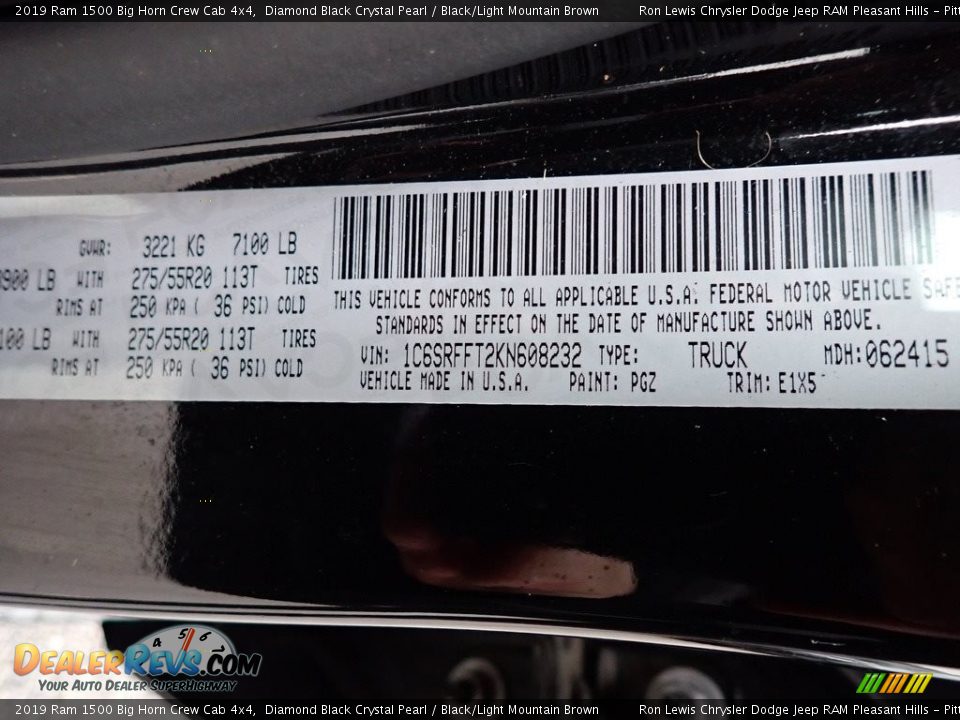 2019 Ram 1500 Big Horn Crew Cab 4x4 Diamond Black Crystal Pearl / Black/Light Mountain Brown Photo #15
