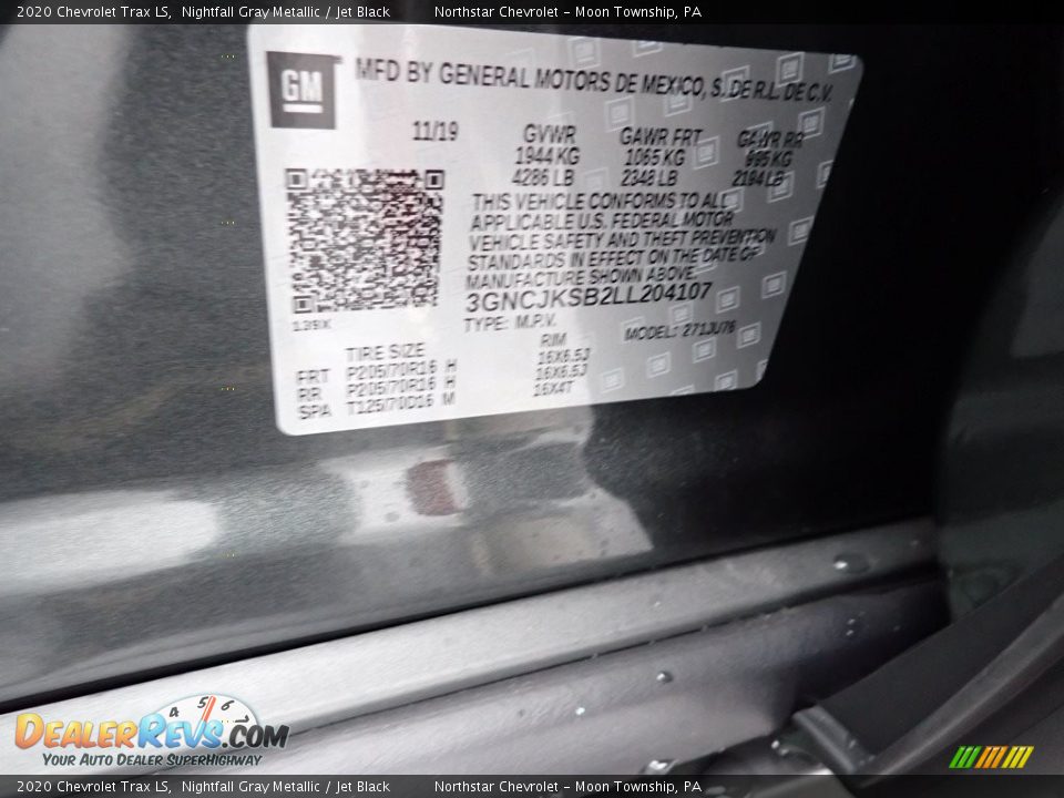 2020 Chevrolet Trax LS Nightfall Gray Metallic / Jet Black Photo #14