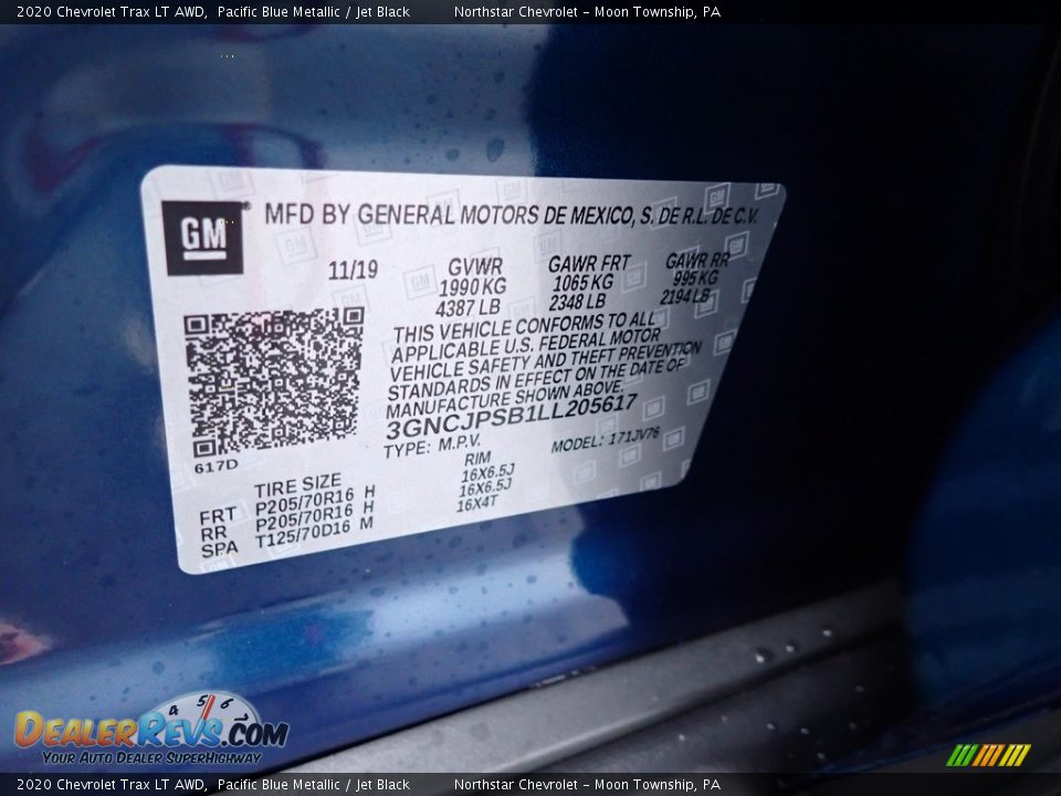 2020 Chevrolet Trax LT AWD Pacific Blue Metallic / Jet Black Photo #16