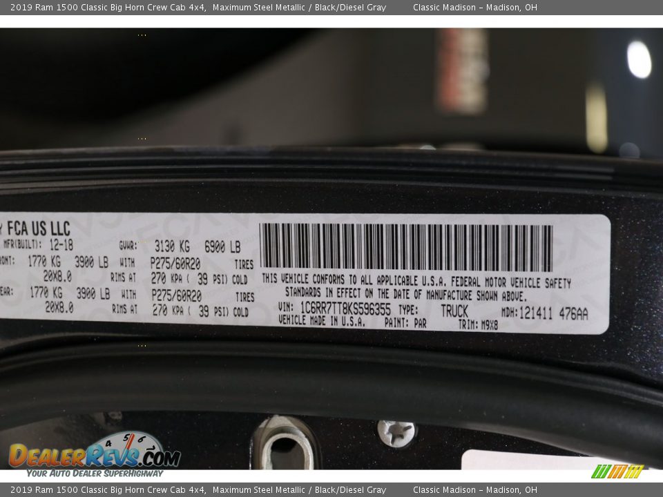 2019 Ram 1500 Classic Big Horn Crew Cab 4x4 Maximum Steel Metallic / Black/Diesel Gray Photo #21