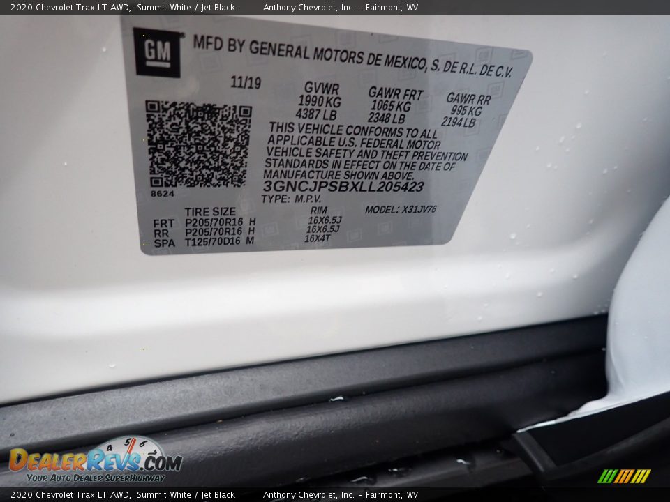 2020 Chevrolet Trax LT AWD Summit White / Jet Black Photo #16