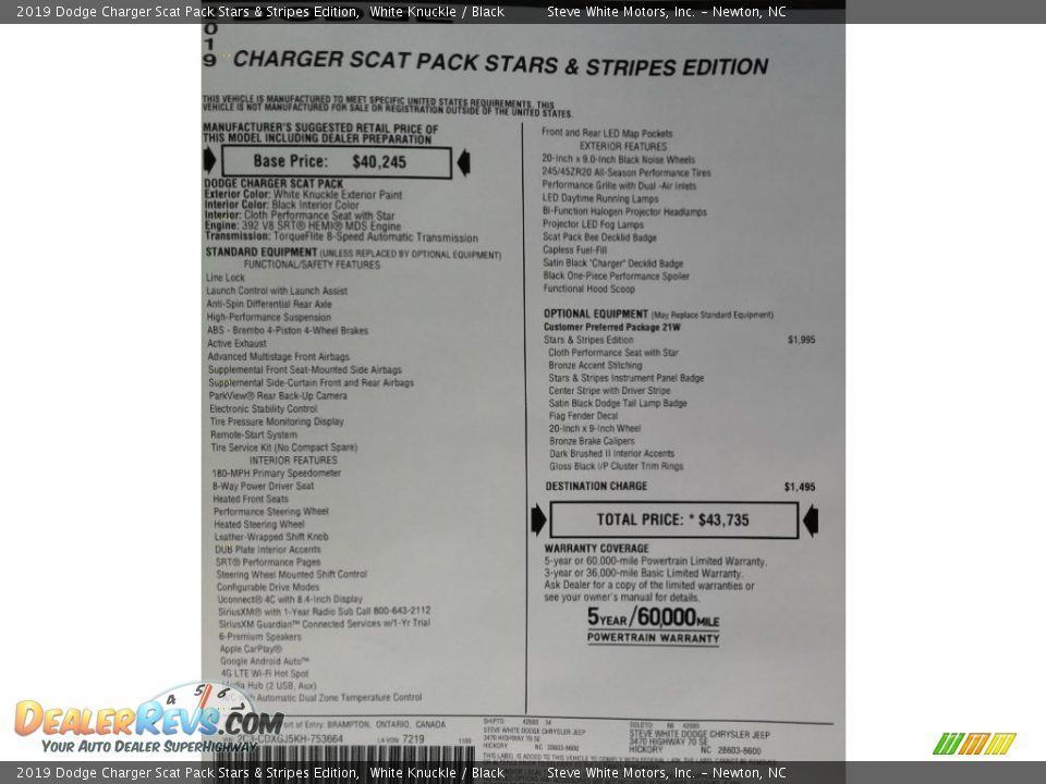 2019 Dodge Charger Scat Pack Stars & Stripes Edition White Knuckle / Black Photo #33