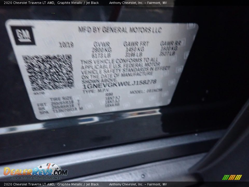 2020 Chevrolet Traverse LT AWD Graphite Metallic / Jet Black Photo #15