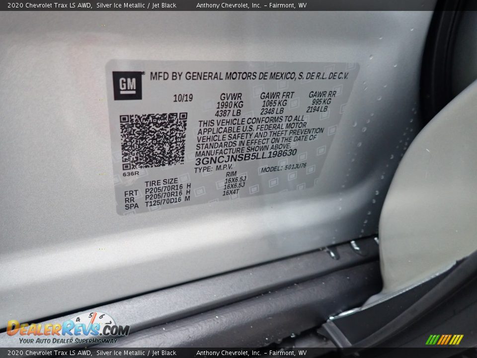 2020 Chevrolet Trax LS AWD Silver Ice Metallic / Jet Black Photo #16