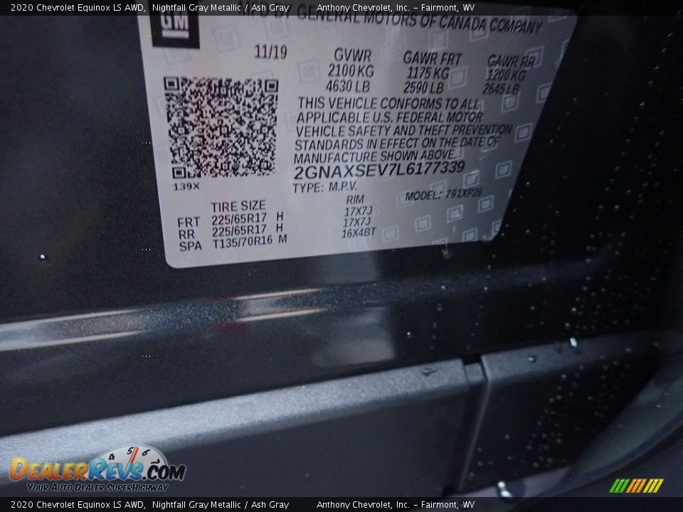 2020 Chevrolet Equinox LS AWD Nightfall Gray Metallic / Ash Gray Photo #15