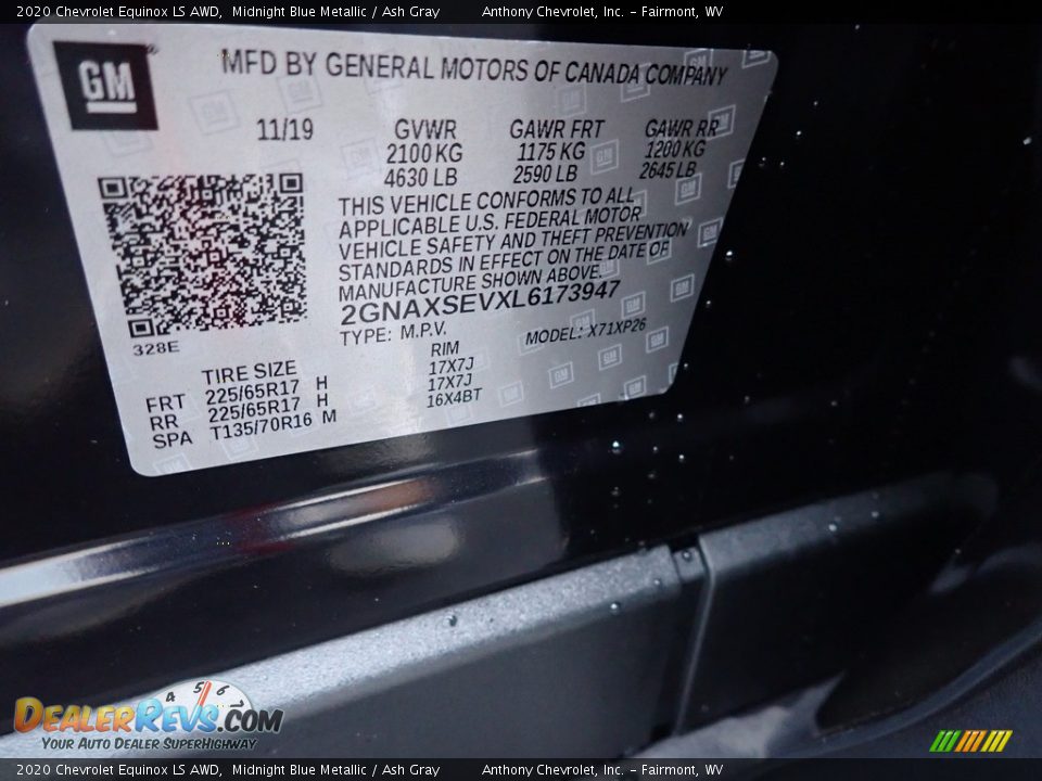 2020 Chevrolet Equinox LS AWD Midnight Blue Metallic / Ash Gray Photo #15