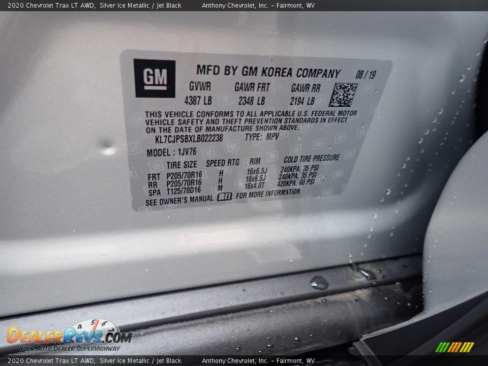 2020 Chevrolet Trax LT AWD Silver Ice Metallic / Jet Black Photo #16