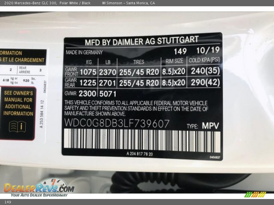 Mercedes-Benz Color Code 149 Polar White