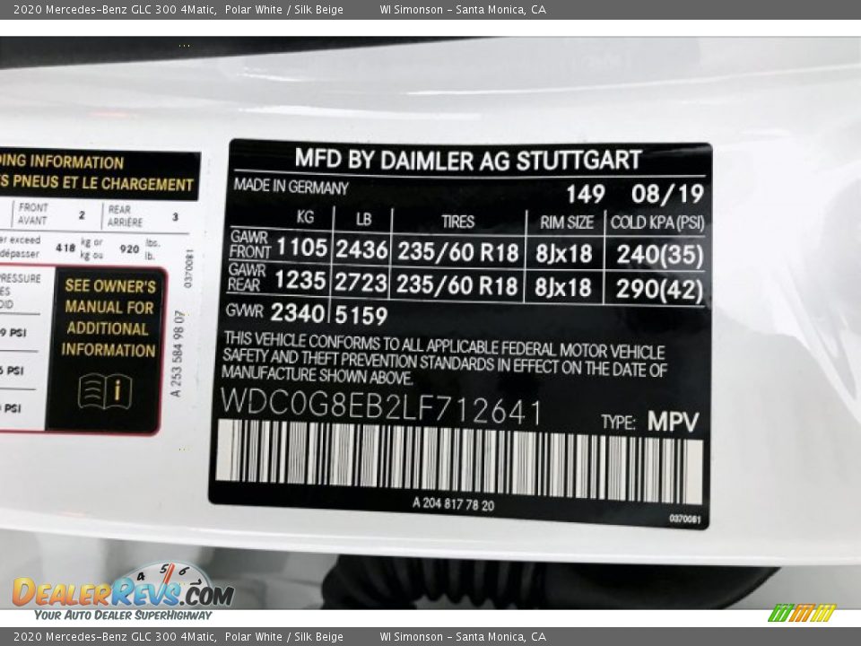 2020 Mercedes-Benz GLC 300 4Matic Polar White / Silk Beige Photo #11