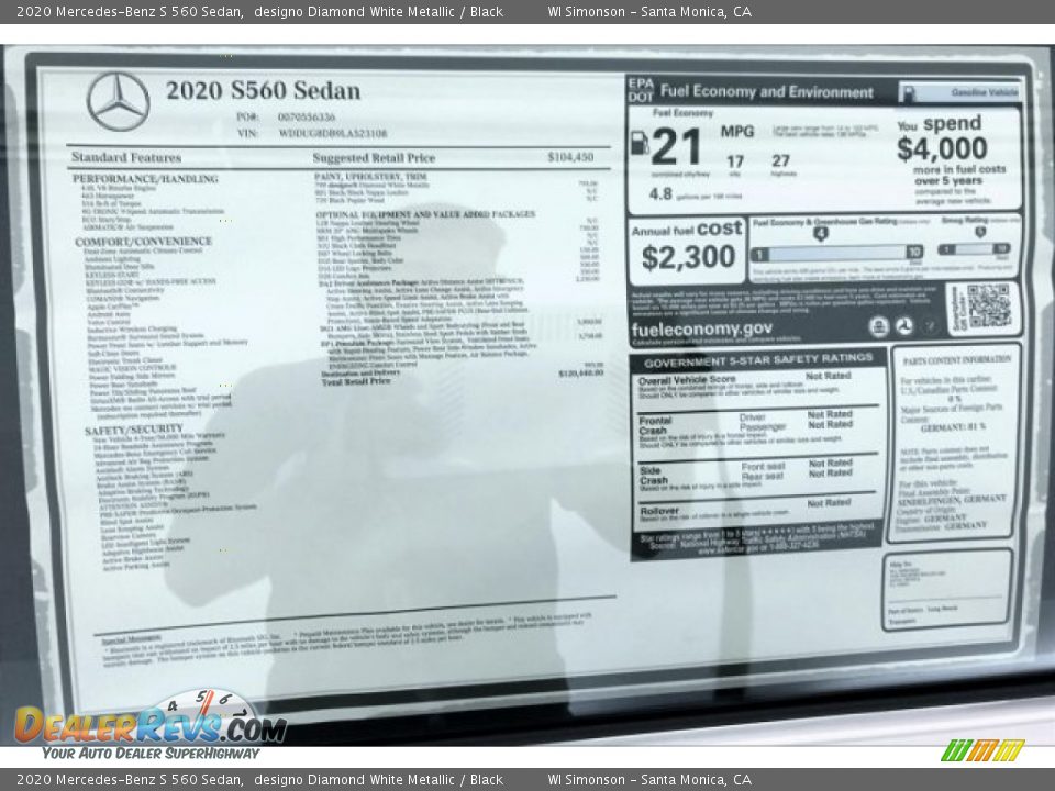 2020 Mercedes-Benz S 560 Sedan designo Diamond White Metallic / Black Photo #10