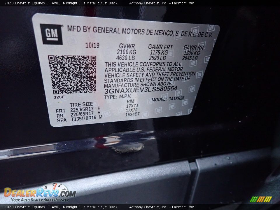 2020 Chevrolet Equinox LT AWD Midnight Blue Metallic / Jet Black Photo #15