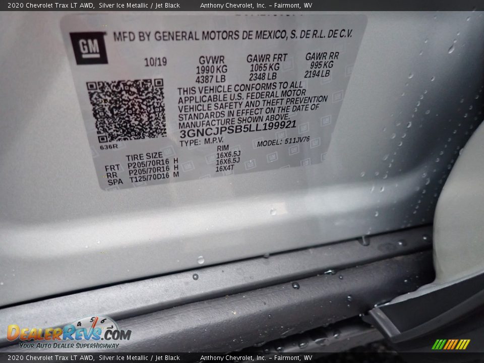 2020 Chevrolet Trax LT AWD Silver Ice Metallic / Jet Black Photo #15