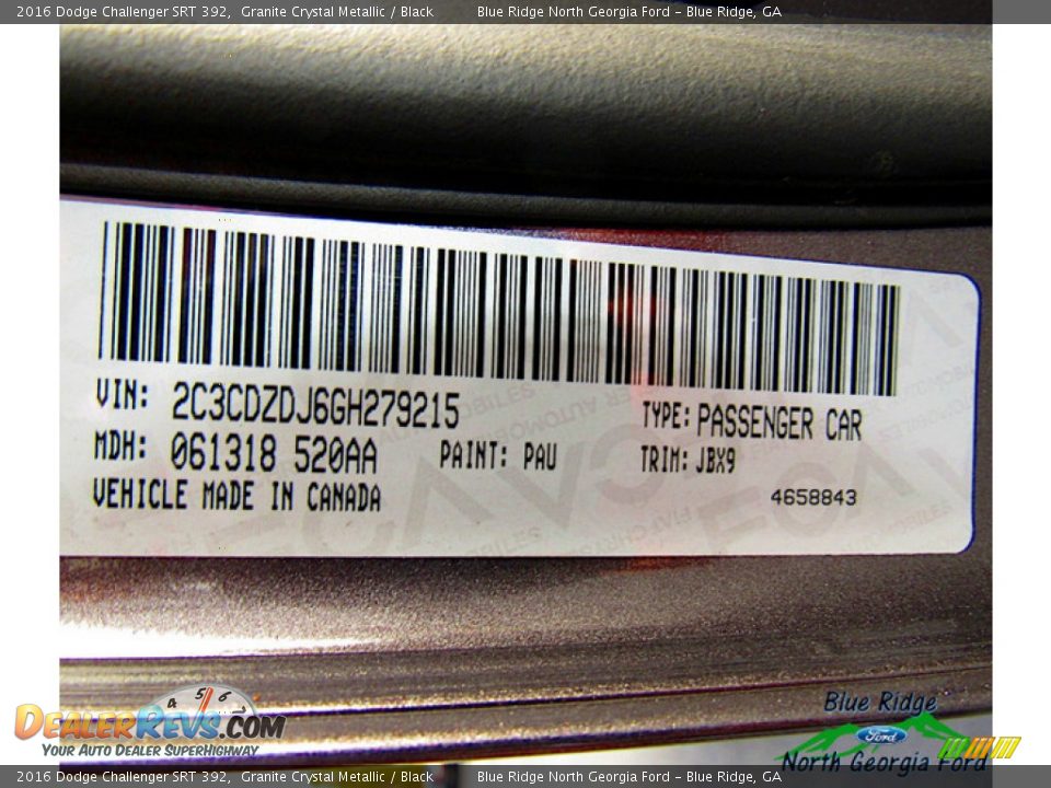 2016 Dodge Challenger SRT 392 Granite Crystal Metallic / Black Photo #26