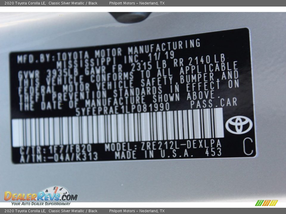 2020 Toyota Corolla LE Classic Silver Metallic / Black Photo #23