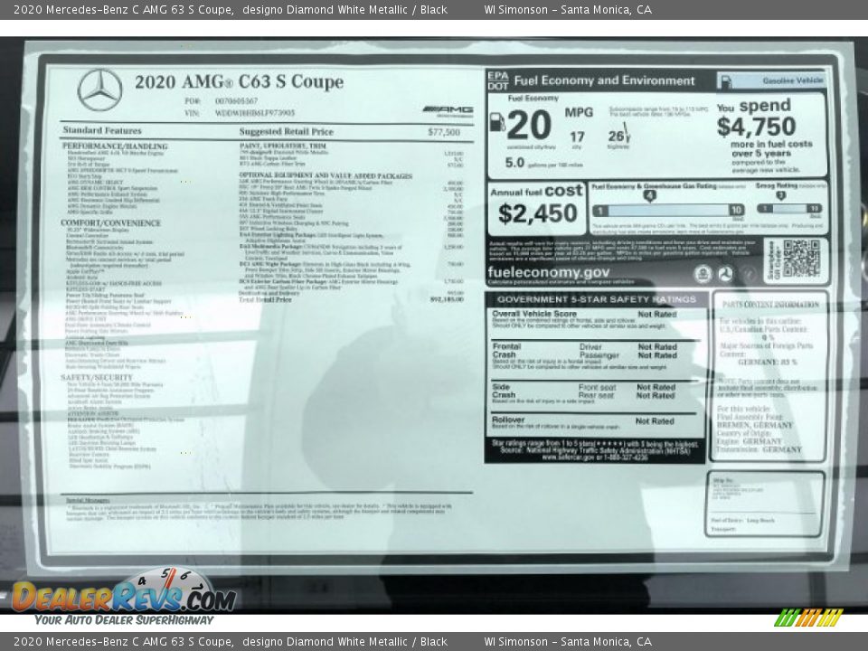 2020 Mercedes-Benz C AMG 63 S Coupe Window Sticker Photo #11