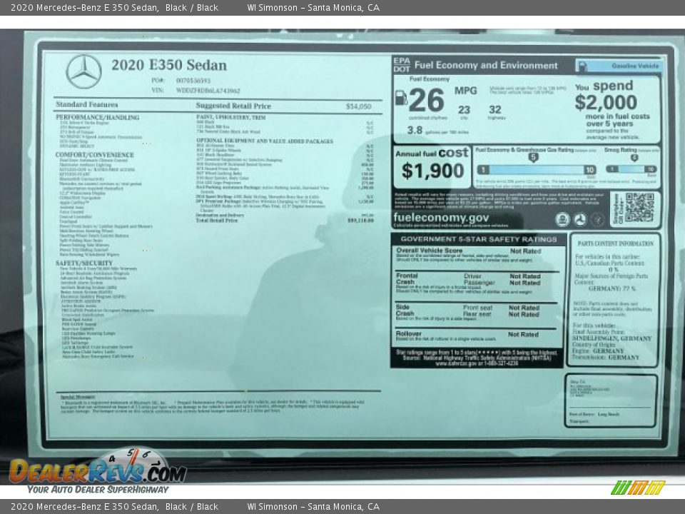 2020 Mercedes-Benz E 350 Sedan Window Sticker Photo #10