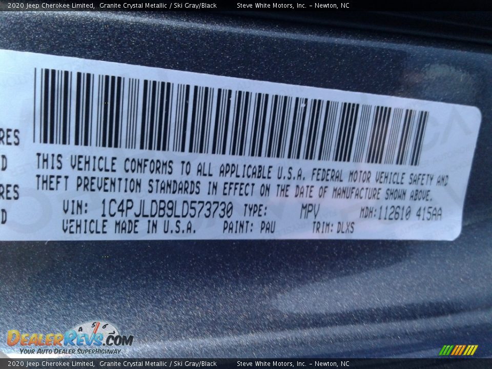 2020 Jeep Cherokee Limited Granite Crystal Metallic / Ski Gray/Black Photo #33