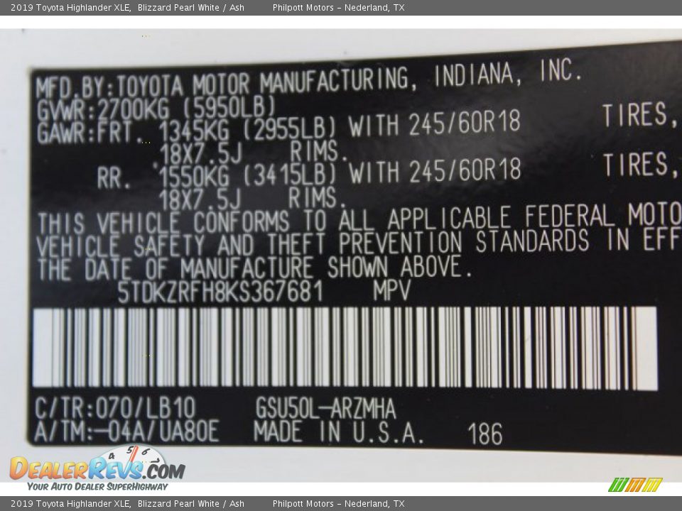 2019 Toyota Highlander XLE Blizzard Pearl White / Ash Photo #23