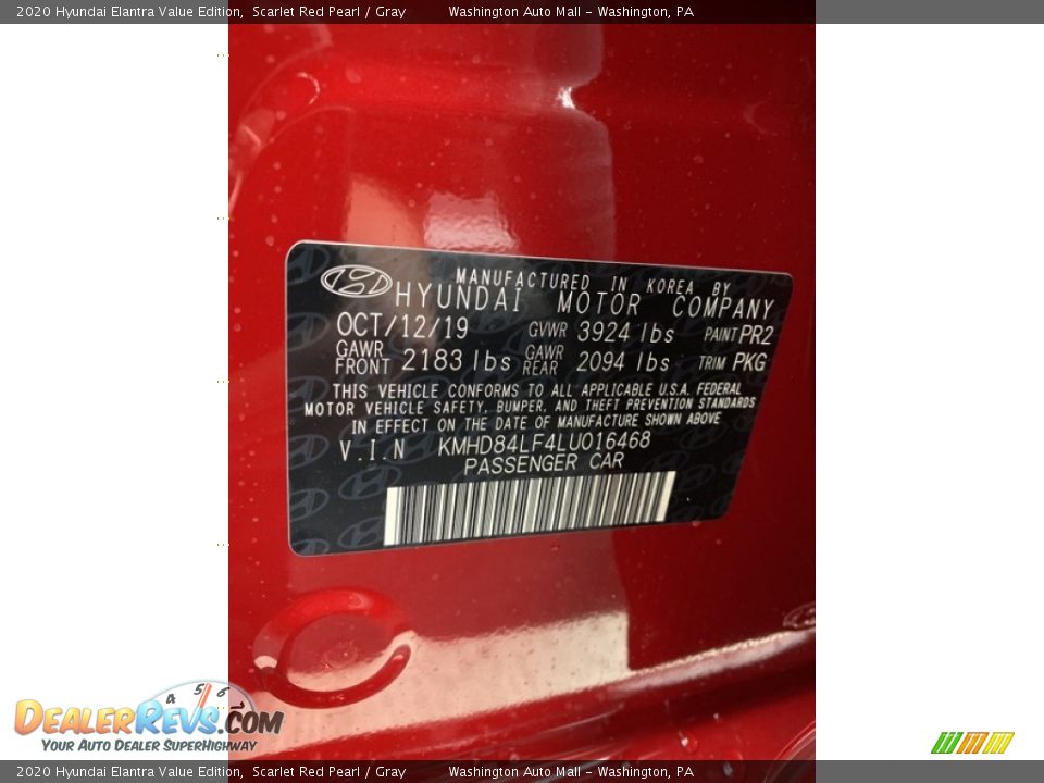 2020 Hyundai Elantra Value Edition Scarlet Red Pearl / Gray Photo #10