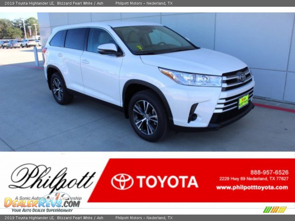 2019 Toyota Highlander LE Blizzard Pearl White / Ash Photo #1