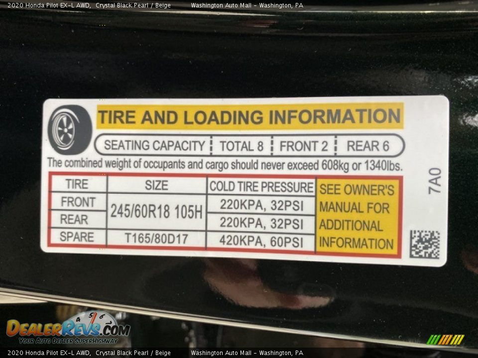 2020 Honda Pilot EX-L AWD Crystal Black Pearl / Beige Photo #8