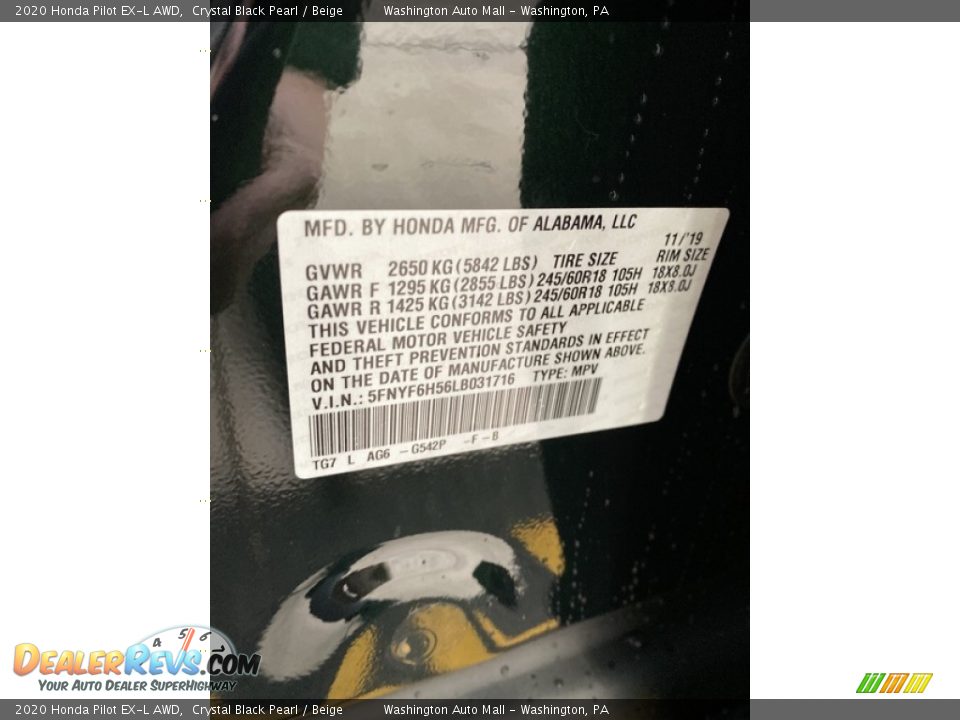 2020 Honda Pilot EX-L AWD Crystal Black Pearl / Beige Photo #9