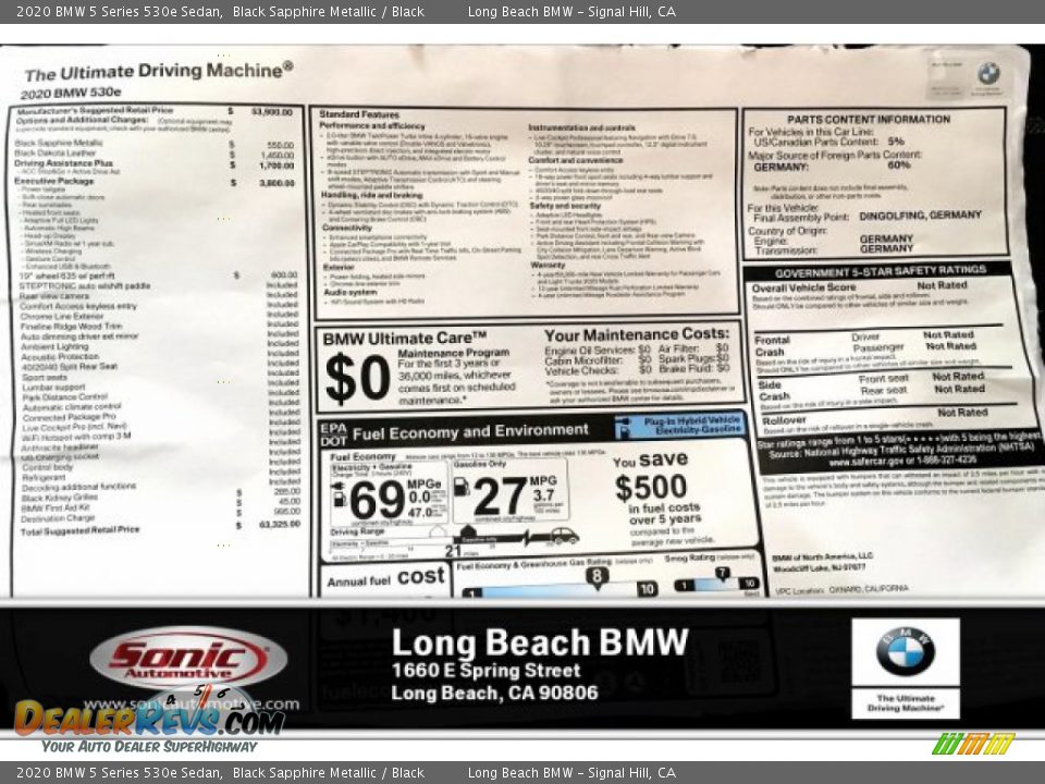 2020 BMW 5 Series 530e Sedan Black Sapphire Metallic / Black Photo #10