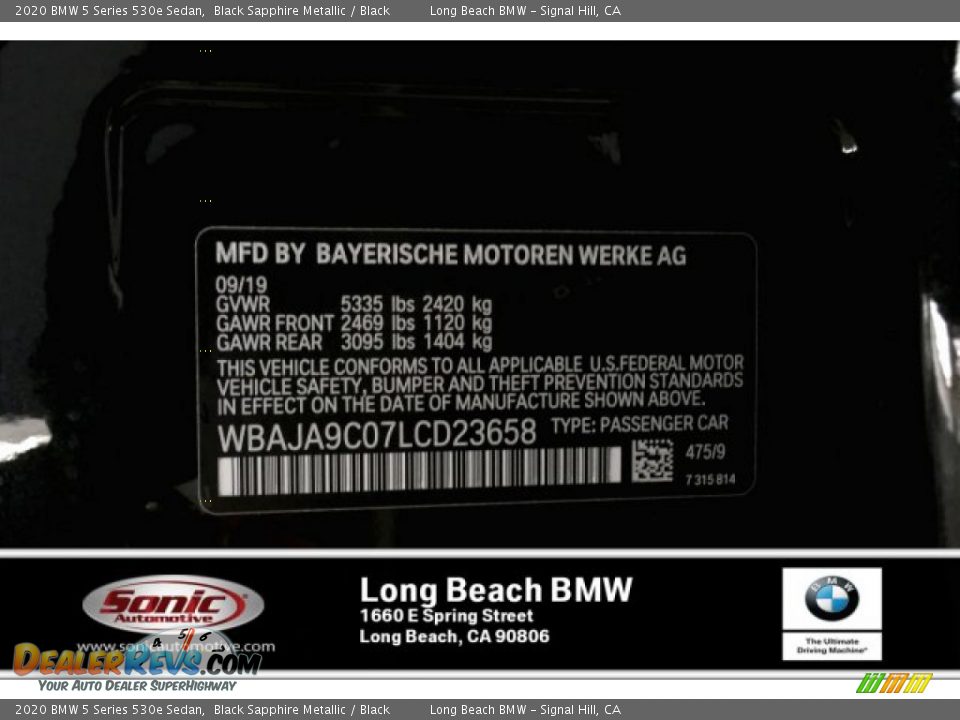 2020 BMW 5 Series 530e Sedan Black Sapphire Metallic / Black Photo #11