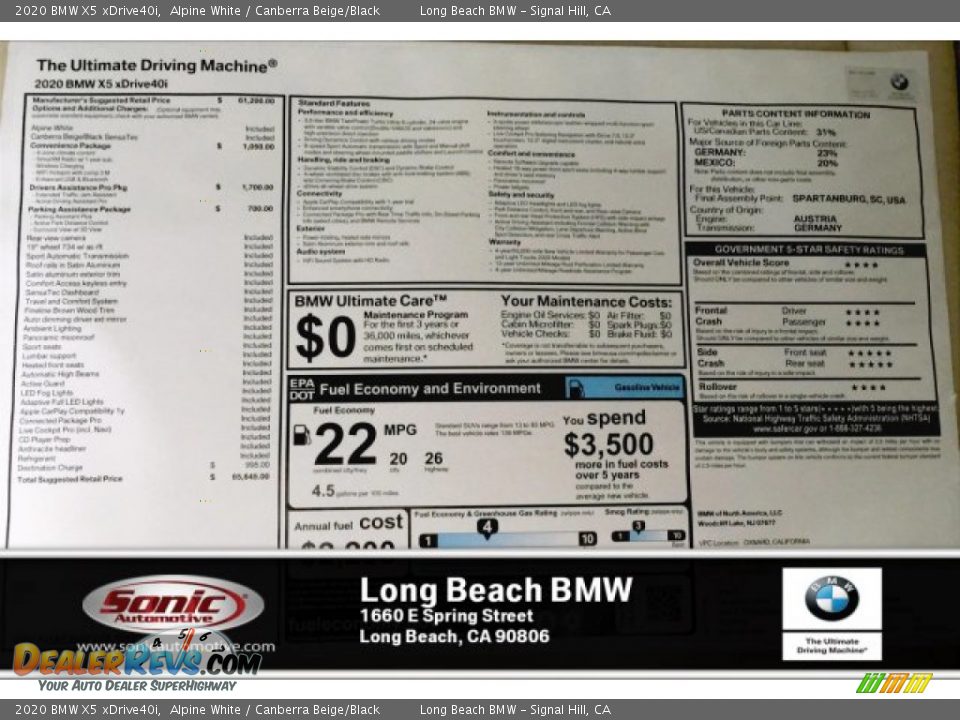 2020 BMW X5 xDrive40i Alpine White / Canberra Beige/Black Photo #10