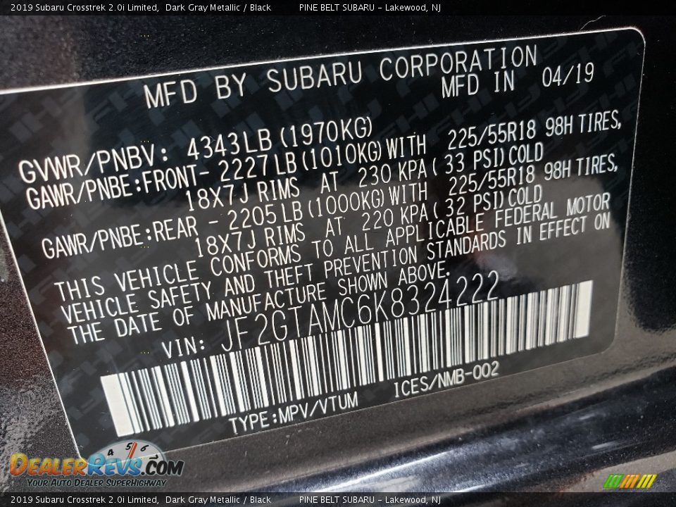 2019 Subaru Crosstrek 2.0i Limited Dark Gray Metallic / Black Photo #30