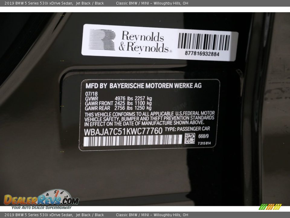 2019 BMW 5 Series 530i xDrive Sedan Jet Black / Black Photo #24