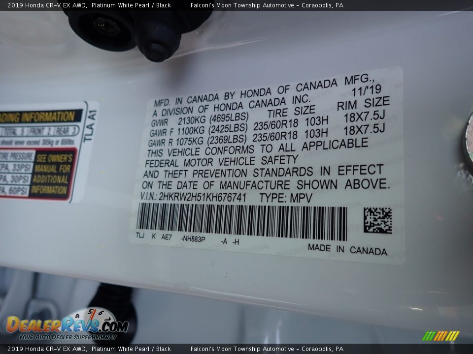 2019 Honda CR-V EX AWD Platinum White Pearl / Black Photo #12