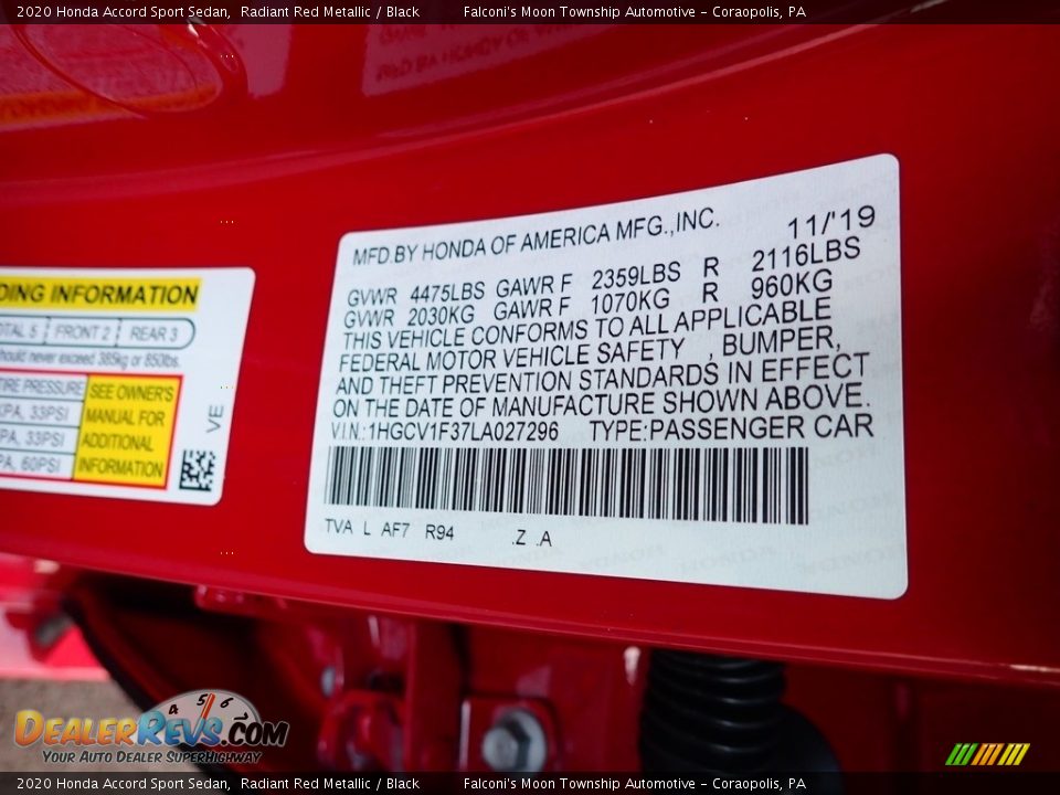 2020 Honda Accord Sport Sedan Radiant Red Metallic / Black Photo #13