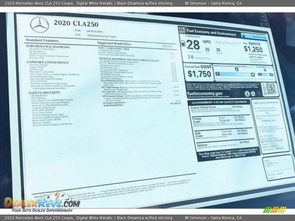 2020 Mercedes-Benz CLA 250 Coupe Digital White Metallic / Black Dinamica w/Red stitching Photo #10