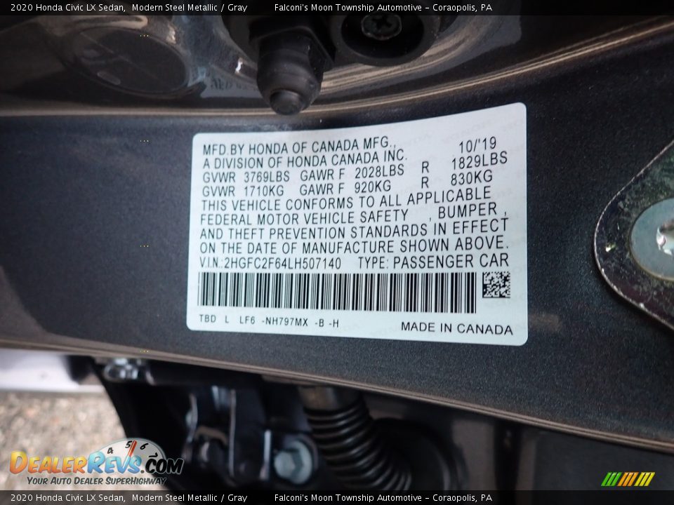 2020 Honda Civic LX Sedan Modern Steel Metallic / Gray Photo #13