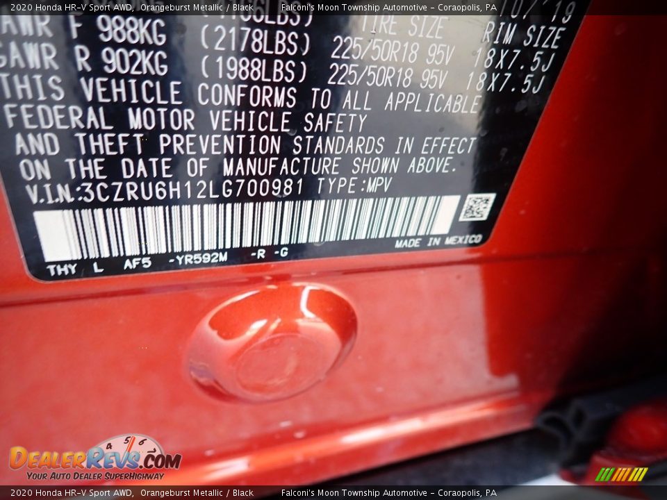 2020 Honda HR-V Sport AWD Orangeburst Metallic / Black Photo #13