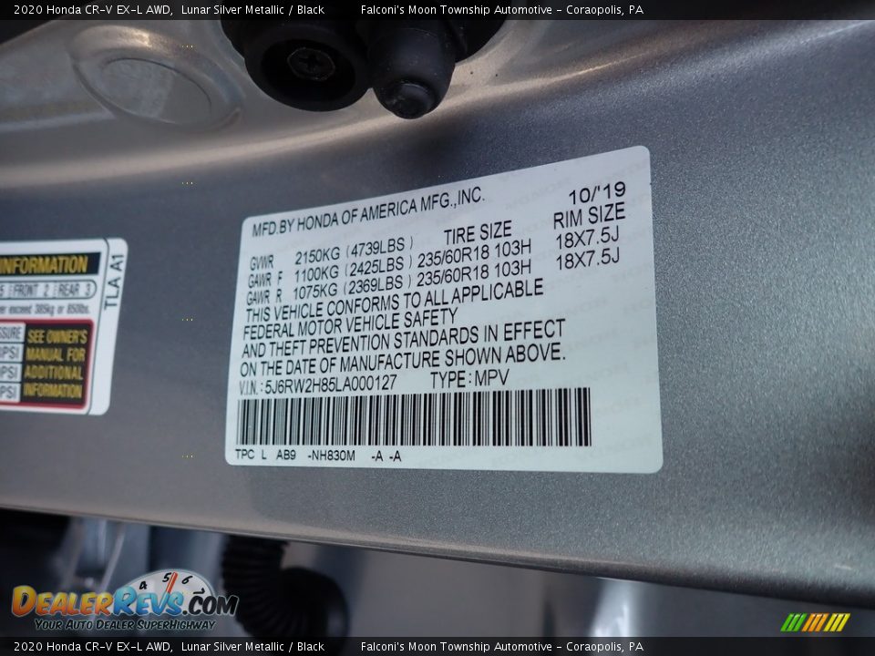 2020 Honda CR-V EX-L AWD Lunar Silver Metallic / Black Photo #12