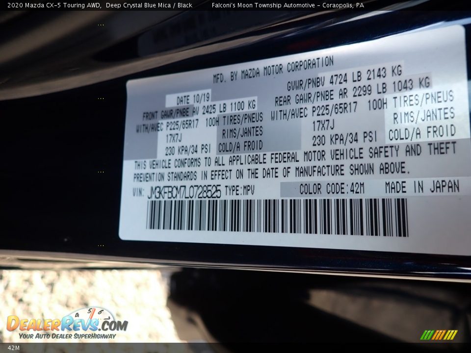 Mazda Color Code 42M Deep Crystal Blue Mica