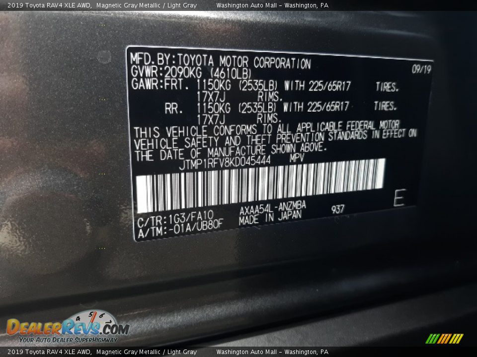 2019 Toyota RAV4 XLE AWD Magnetic Gray Metallic / Light Gray Photo #12