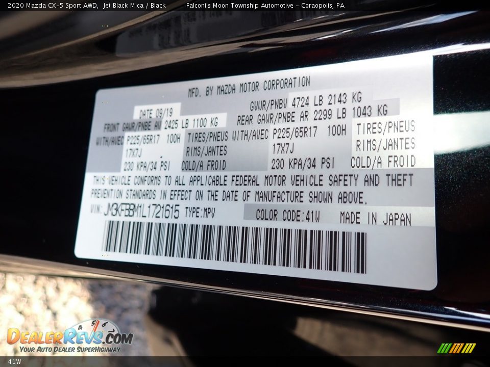 Mazda Color Code 41W Jet Black Mica