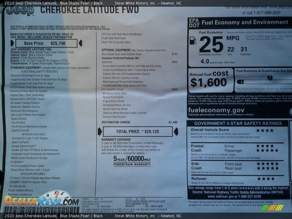 2020 Jeep Cherokee Latitude Blue Shade Pearl / Black Photo #29