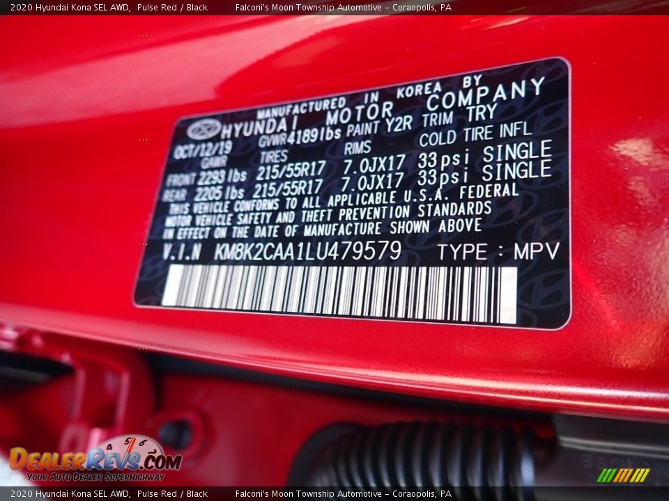 2020 Hyundai Kona SEL AWD Pulse Red / Black Photo #12