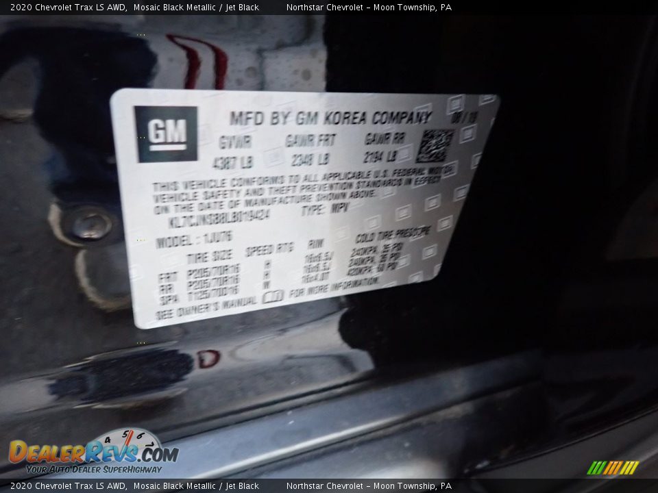 2020 Chevrolet Trax LS AWD Mosaic Black Metallic / Jet Black Photo #16