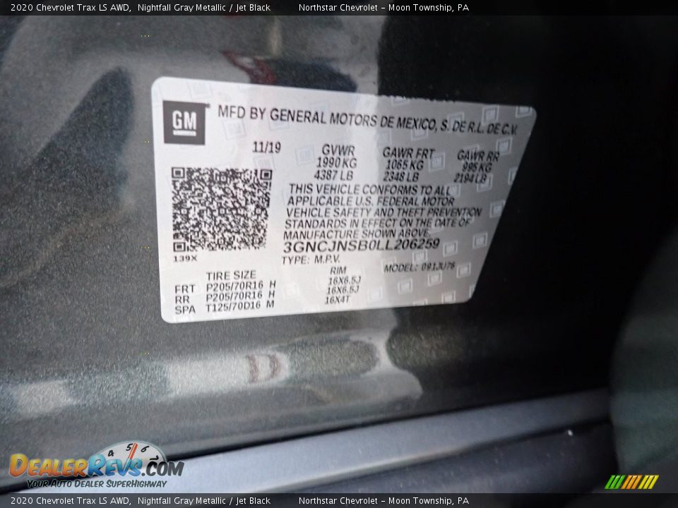 2020 Chevrolet Trax LS AWD Nightfall Gray Metallic / Jet Black Photo #16