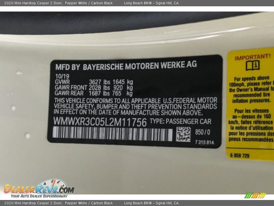 2020 Mini Hardtop Cooper 2 Door Pepper White / Carbon Black Photo #10