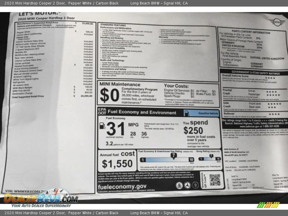 2020 Mini Hardtop Cooper 2 Door Pepper White / Carbon Black Photo #11