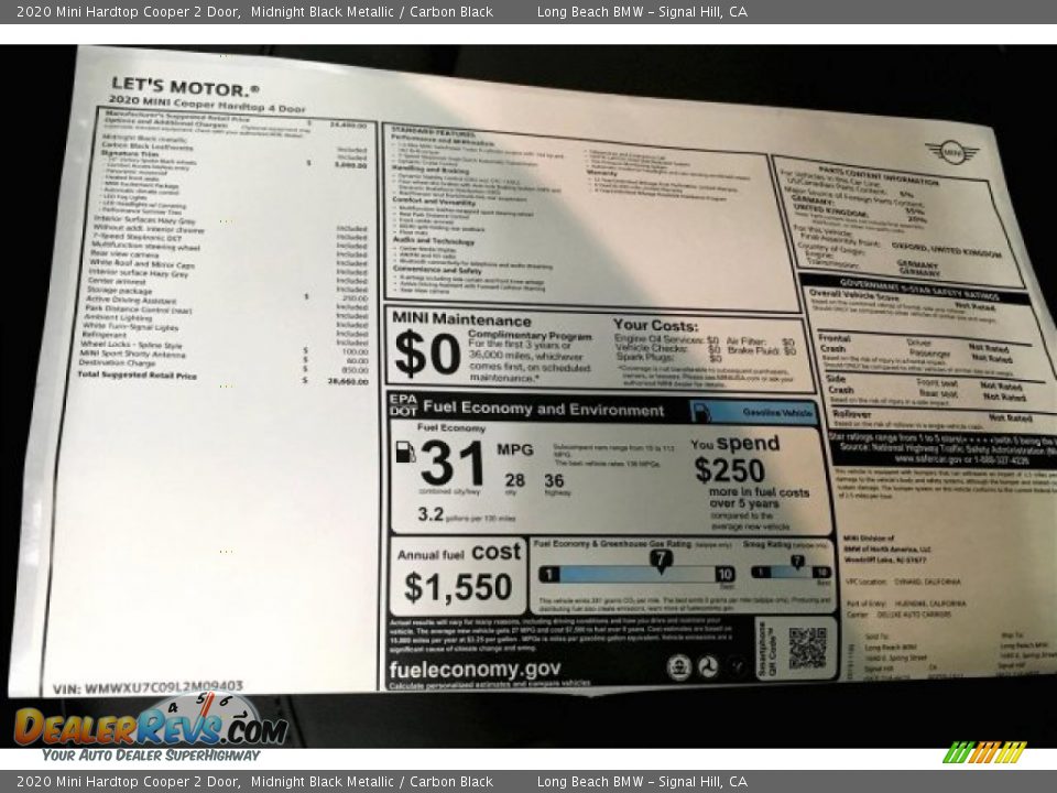 2020 Mini Hardtop Cooper 2 Door Midnight Black Metallic / Carbon Black Photo #10
